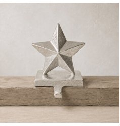 Elegant traditional silver star stocking hanger to beautifully display your festive stockings