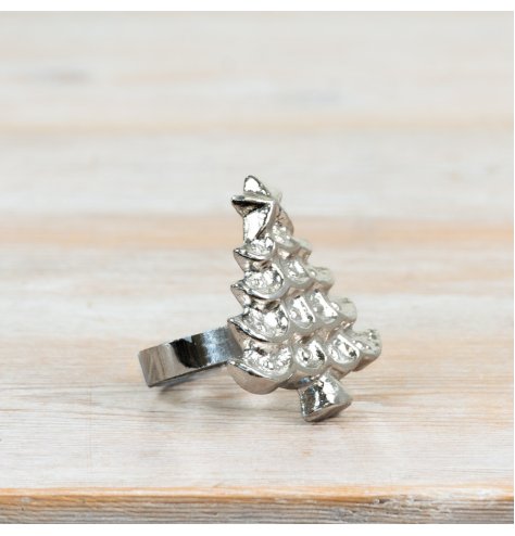 Elegant silver tree napkin ring for festive dining and Christmas charm