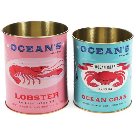 Medium Storage Tins (set of 2) - Ocean's Brand, 13cm