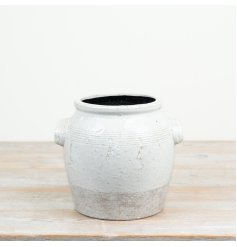 a stylish 2 tone glazed and textured finished flower pot 