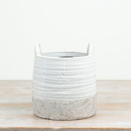 a charming two tone textured and glazed planter 