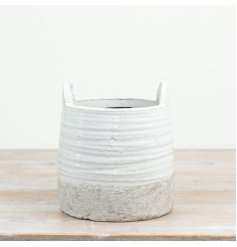 a charming two tone textured and glazed planter 