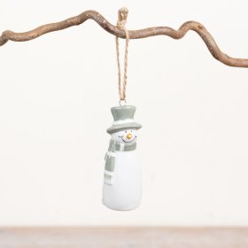 Charming glazed snowman decoration with hanger, perfect for festive cheer
