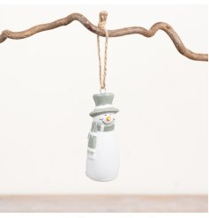 Charming dolomite snowman ornament, perfect for adding festive cheer to your home