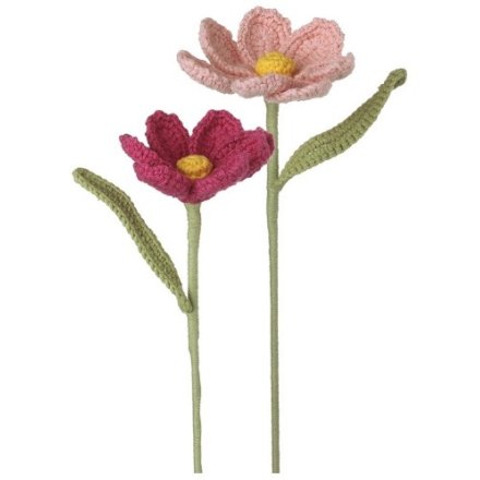 Two Pink Crochet Flower Stems, 44cm, 2A