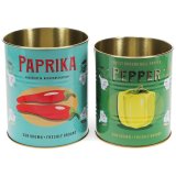 View Medium storage tins S2 - Paprika and Pepper, 13cm Details A rustic pair of storage tins with colourful patterns around.