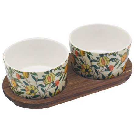 Brighten your table with the Fruits Snack 2 Tapas Bowls Wooden Tray