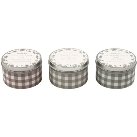 5cm Gingham Tin Candle, 3/a 