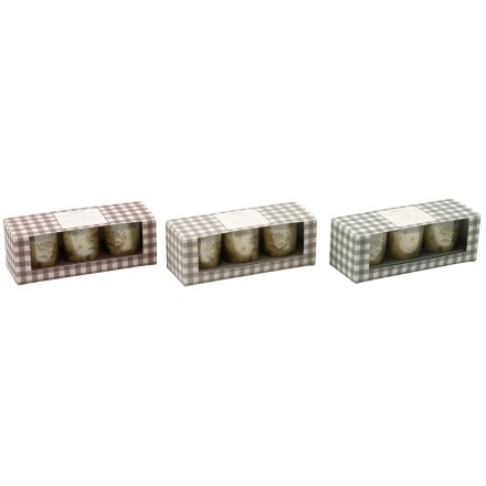Set of 3 Gingham Votives, 2/A 