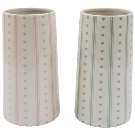 2/A Spring Stripe & Heart  Vase, 21cm 