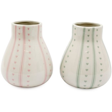 2/A Spring Stripe & heart Vase, 14cm 