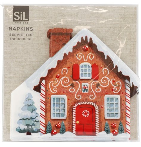 Bring festive cheer to your holiday table with a pack of 12 gingerbread house napkins.
