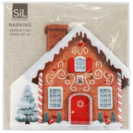 Pack of 12 Gingerbread House Napkins, 17cm