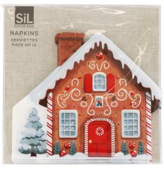 Bring holiday cheer to your table with a pack of 12 gingerbread house napkins!