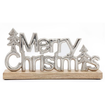 Wooden "Merry Xmas" Sign, 29cm