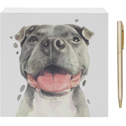 a charming staffie writing pad and pen 