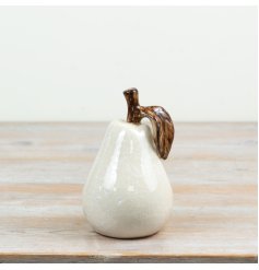 Elegant glazed white ceramic pear ornament perfect for stylish home décor