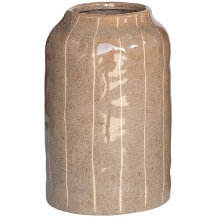 Lined Glazed Vase, 20cm 