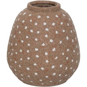 Charming rustic vase made from ceramic and cement with distinctive white dots