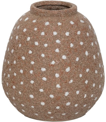Charming rustic vase made from ceramic and cement with distinctive white dots