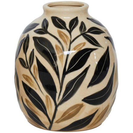 Leafy Glazed Vase, 17.5cm 