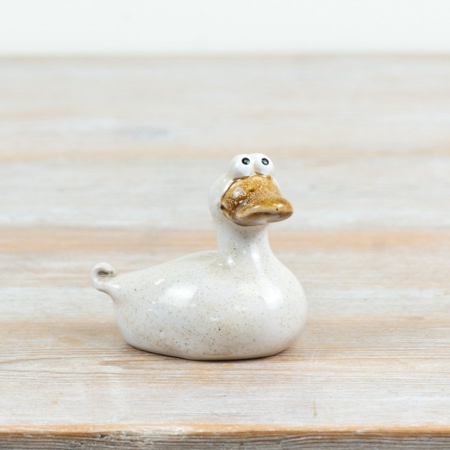 Charming ceramic duck with playful, wide-eyed character and hand-finished detail