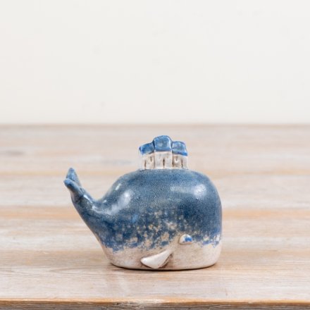 Big Whale with House Deco, 10cm 