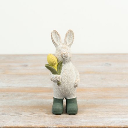 a charming bunny tulip figurine