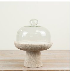 Present your desserts with flair using this stylish cement and glass cake stand tray