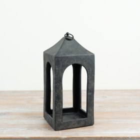 a charming rustic lantern with a distressed black finish