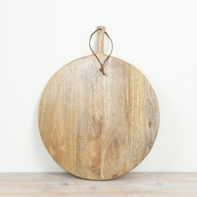 Rustic-style natural wood board with practical leather loop for effortless hanging