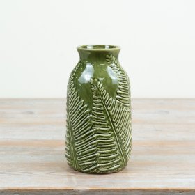 Elegant embossed bud vase with a natural fern motif