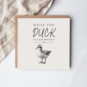 A witty duck-themed greeting card ideal for birthdays and general celebrations