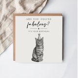 Send purrfect birthday wishes with this delightful feline-themed greeting card