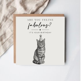 Wish a purrfect birthday with this charming cat-themed card