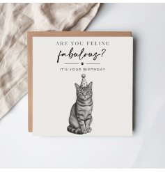 Send purrfect birthday wishes with this delightful feline-themed greeting card
