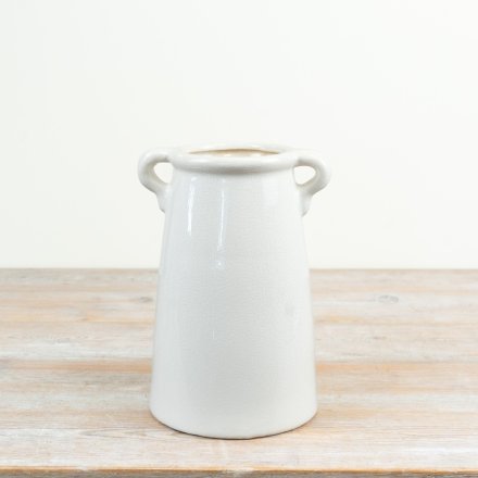 a tall glossy vase with 2 handles 