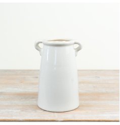 a tall glossy vase with 2 handles 
