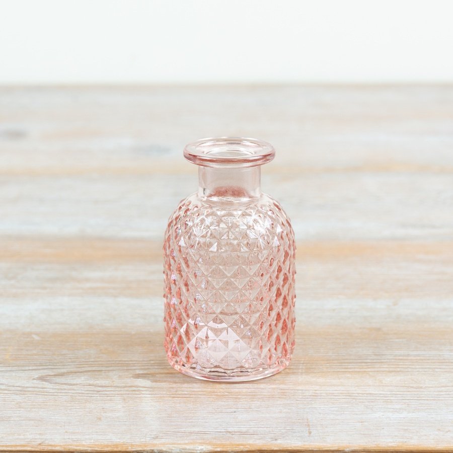 delightfully patterned small bud jar in a soft pink shade
