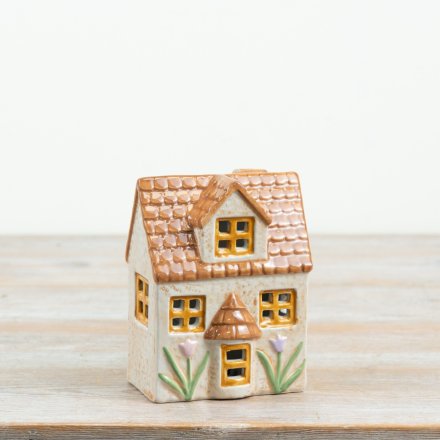 LED Cottage with Floral Design, 10.4cm