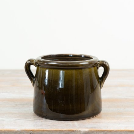 Green Handled Planter, 19cm 