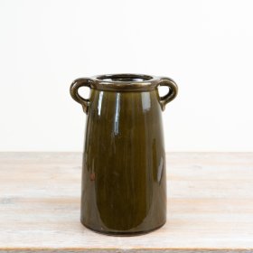 elegant vase glazed in a rich, shiny olive green finish