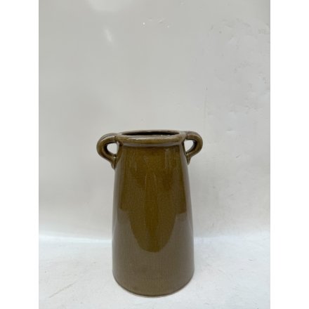 Olive Green Glossy Vase, 30cm tall