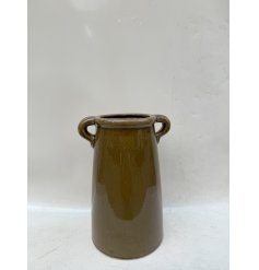 elegant vase finished in a shiny rich olive green glaze