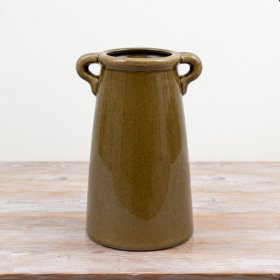 elegant vase glazed in a rich, shiny olive green finish