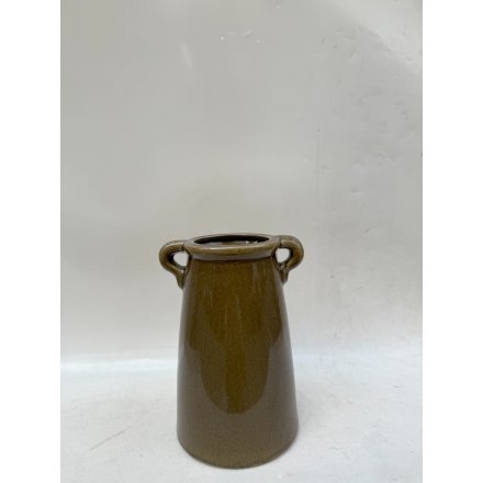 25cm Decorative Green Vase with Handles