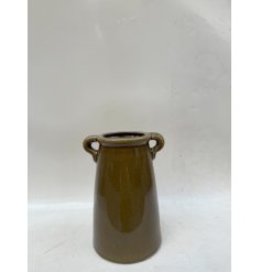 Elegant deep green vase featuring two stylish handles
