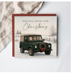 A delightful countryside Land Rover Christmas card featuring festive animals