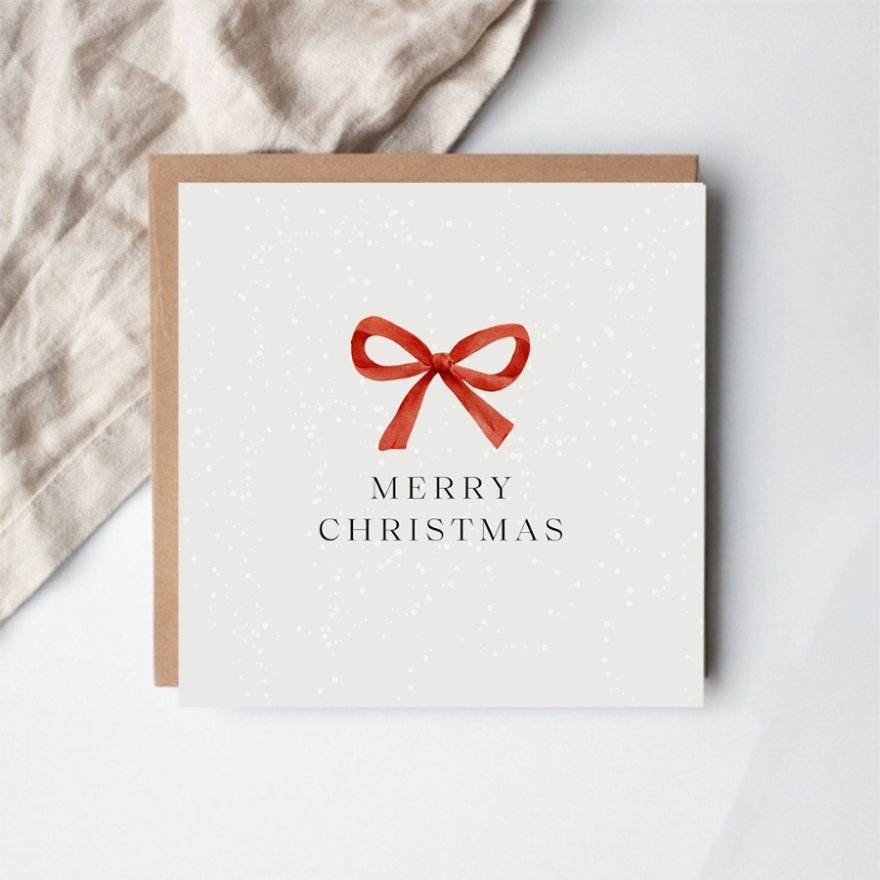 15cm Merry Christmas Bow Greeting Card