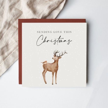 Christmas Greeting Card with Deer Illustration, 15cm
